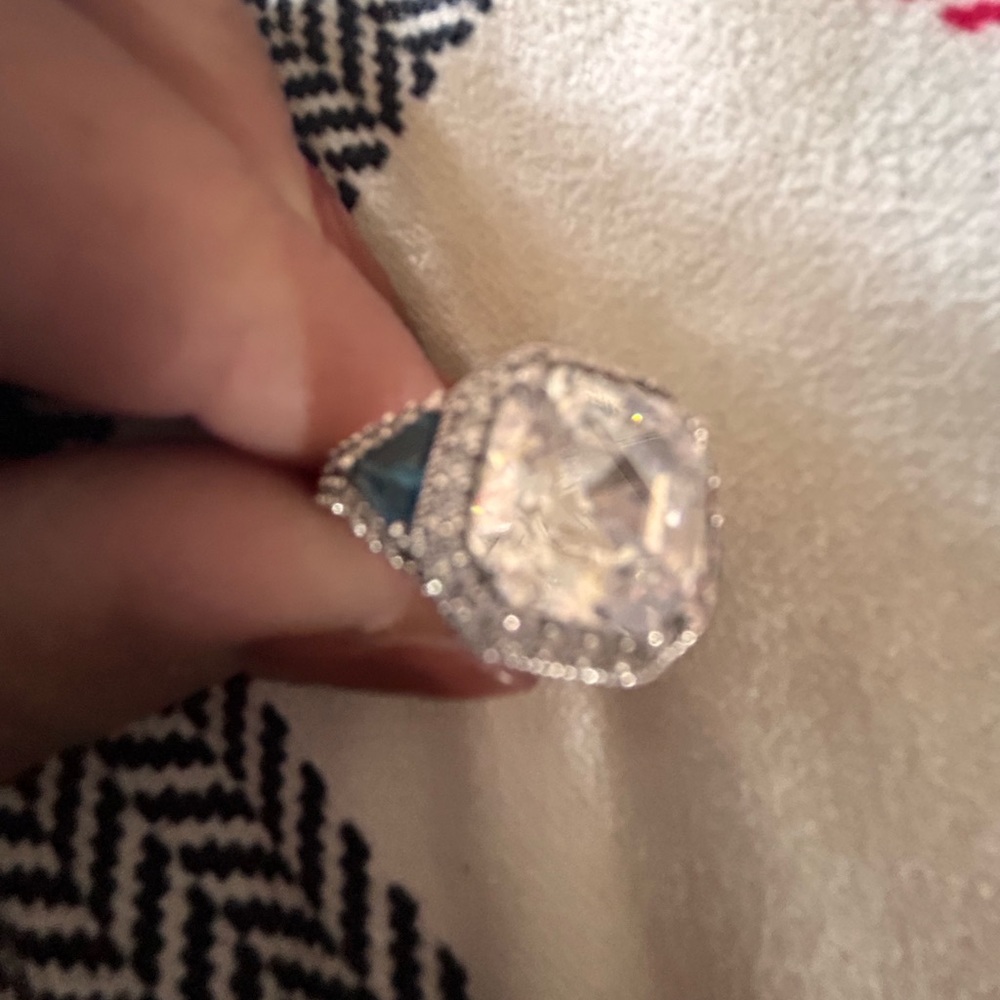 Judith Ripka ring Sz 8 S925 Diamonique CZ (clear & blue topaz stones)